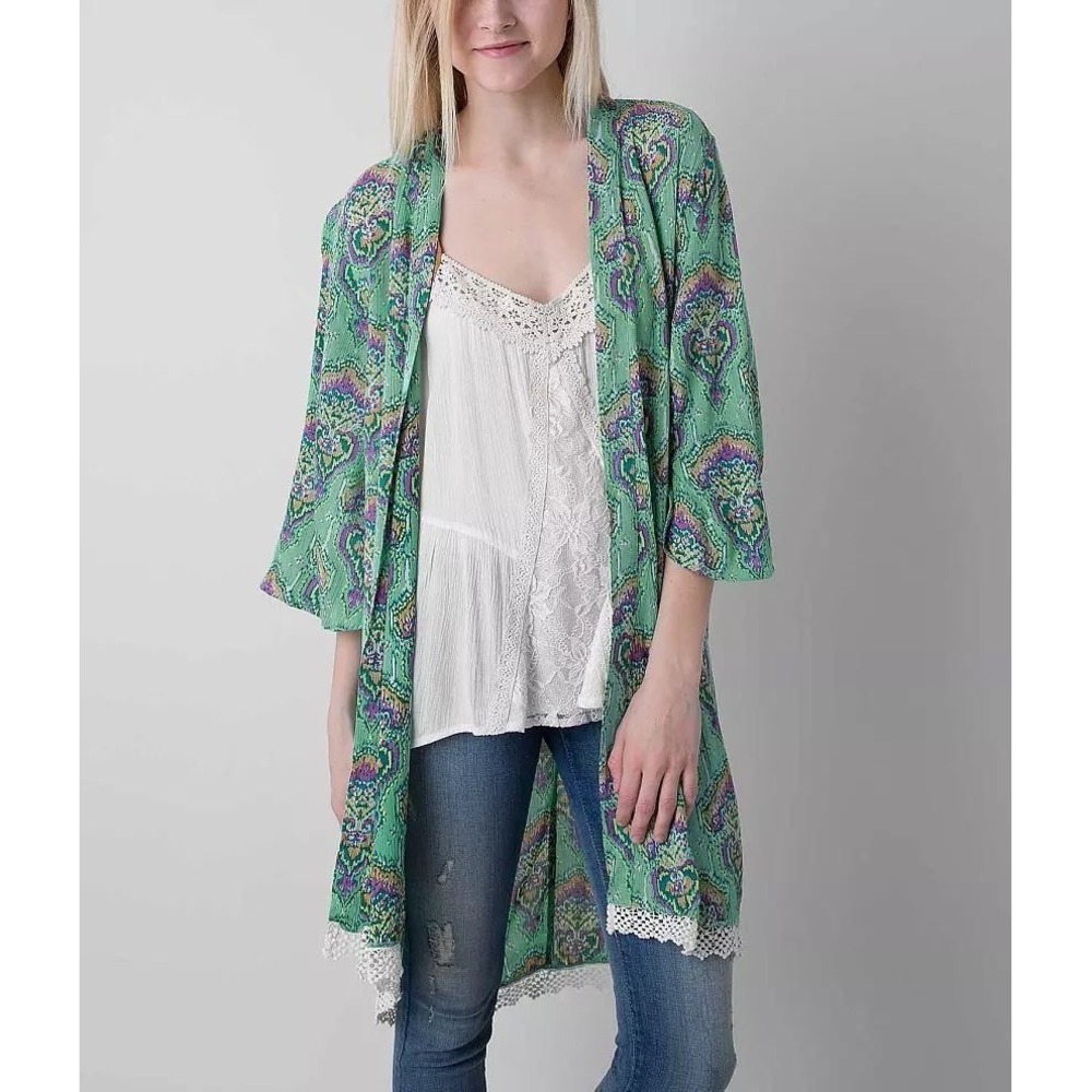 O'Neill Angie Open Front Flyawayโ Kimono Cardigan Mint Green XS/S Boho Beach